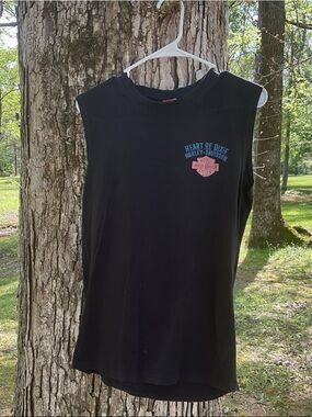 Harley-Davidson Black Sleeveless Tee with Blue and Red Logo